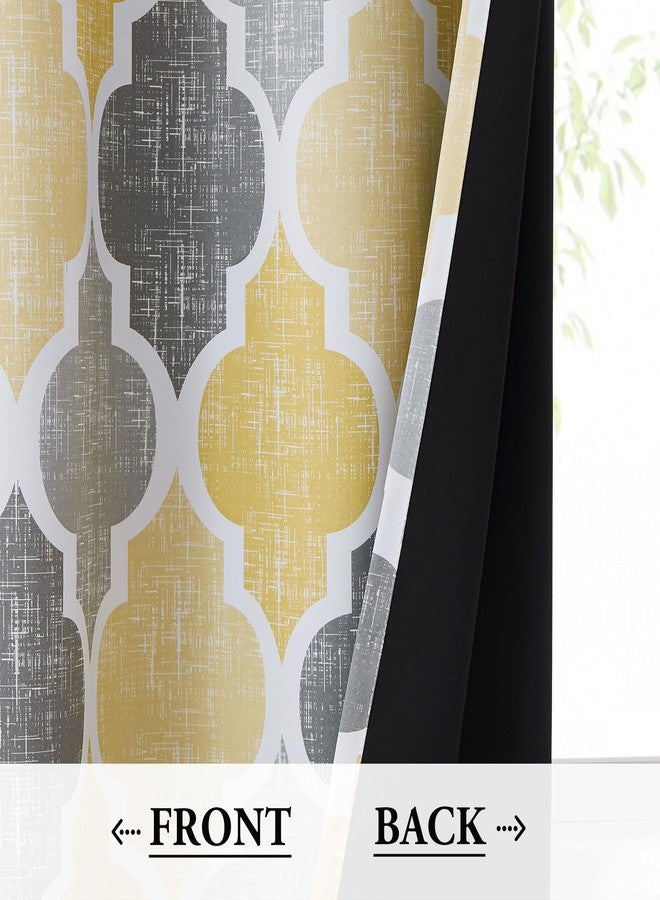 Beauoop 100% Blackout Curtains 96 Inches Long 2 Panels for Bedroom Living Room Yellow Grey Moroccan Geo Room Darkening Thermal Insulated Soundproof Grommet Top Window Treatments Drapes, 50x95 Set of 2 - Image 3